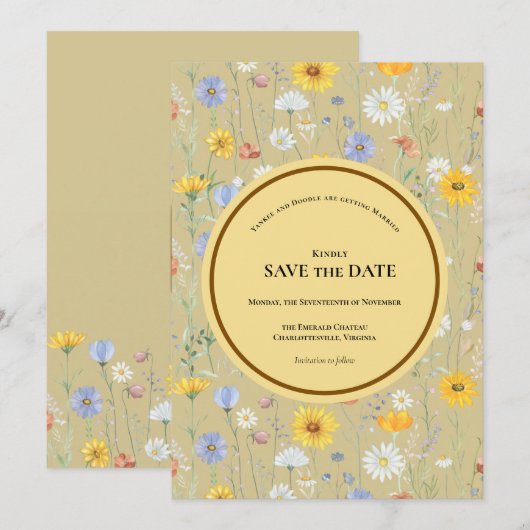 Modern wildflowers spring wedding save the date (Vorne/Hinten)