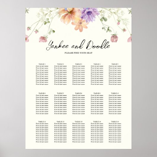 Modern wildflowers spring wedding Seating Chart Poster (Vorne)