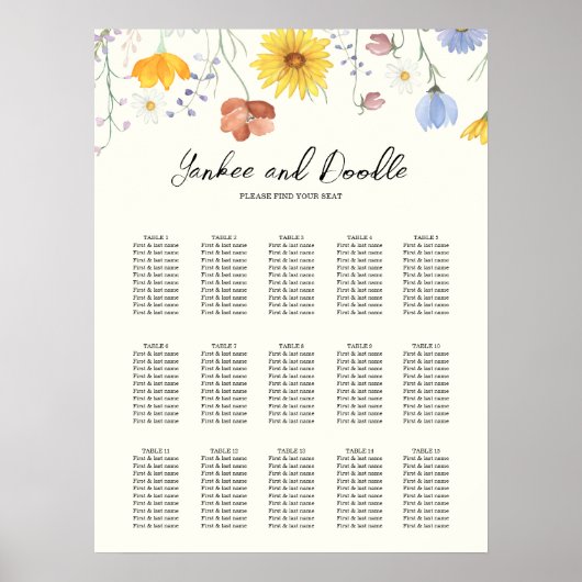 Modern wildflowers spring wedding  Seating Chart Poster (Vorne)