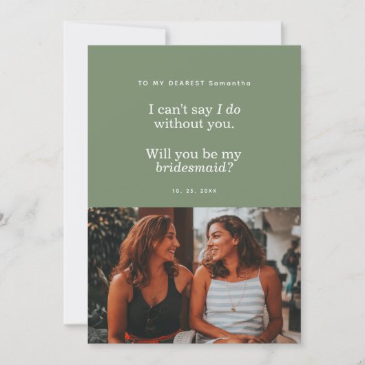 Modern Will You Be My Bridesmaid Photo Card (Vorderseite)