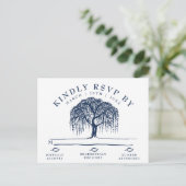 Modern Willow Tree Navy Blue Wedding RSVP Postcard Einladungspostkarte (Stehend Vorderseite)