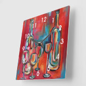 Modern Wine Bottles and Glasses Painting Quadratische Wanduhr (Winkel)