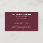 Modern Wine Pattern Gold Maroon Visitenkarte (Rückseite)