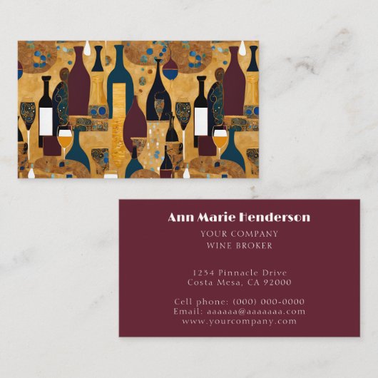 Modern Wine Pattern Gold Maroon Visitenkarte (Vorne/Hinten)