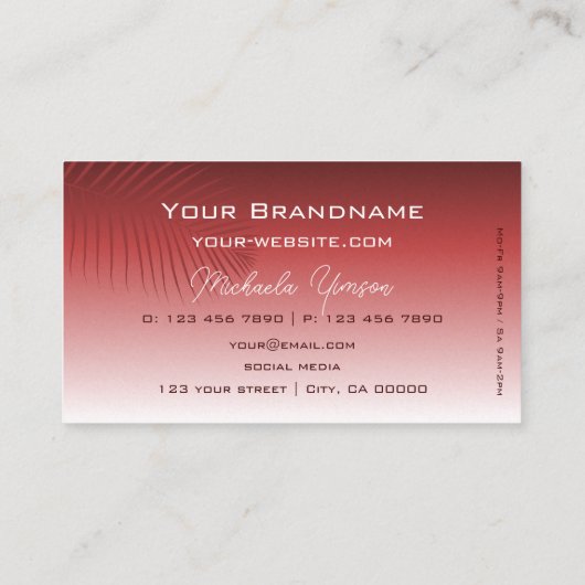 Modern Wine Red Gradient Palm Leaf Monogramm einfa Visitenkarte (Rückseite)