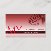 Modern Wine Red Gradient Palm Leaf Monogramm einfa Visitenkarte (Vorderseite)