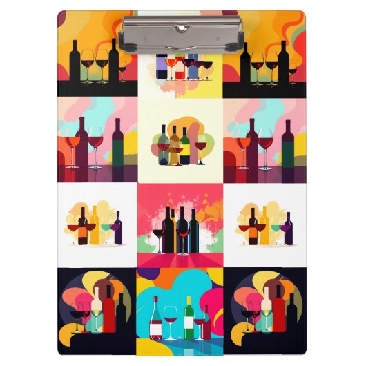 Modern Wine Set Silhouette Collage - Bold Colorful Klemmbrett (Vorderseite)