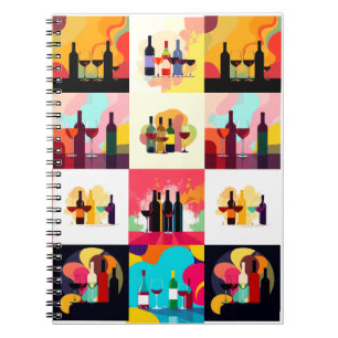 Modern Wine Set Silhouette Collage - Bold Colorful Notizblock