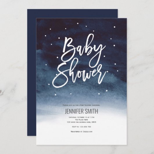 Modern, Winter, Baby Boy, Babydusche Einladung (Vorne/Hinten)