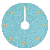 Modern Winter Blue Glitzer Gold Stars Weihnachten Polyester Weihnachtsbaumdecke (Vorderseite)