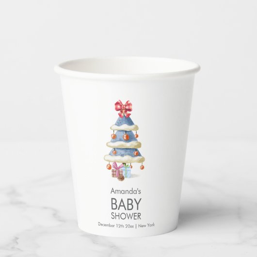Modern Winter Bow Christmas Tree Baby Shower  Pappbecher (Vorderseite)