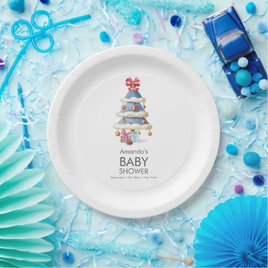 Modern Winter Bow Christmas Tree Baby Shower  Pappteller (Party)