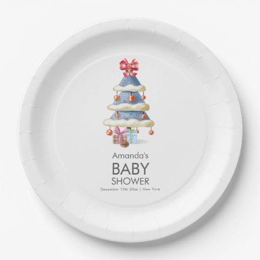 Modern Winter Bow Christmas Tree Baby Shower  Pappteller (Vorderseite)