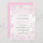 Modern Winter Derland Pink Girl 1. Geburtstag Einladung (Vorne/Hinten)
