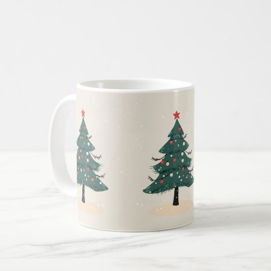 Modern Winter Evergreen Weihnachtsbaum Kaffee Tass Kaffeetasse (Vorderseite Links)