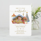 Modern Winter Farmer Market Teddy Bear Baby Shower Einladung (Stehend Vorderseite)