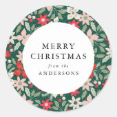 Modern Winter floral grün Frohe Weihnachten Runder Aufkleber (Vorderseite)