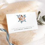 Modern Winter Florals Namen Datum Hochzeitsort Aut Platzkarte<br><div class="desc">Moderne Winter Florals Namen Datum Hochzeit. Ganz oben steht eine wunderschöne Bouquest an festlichen Aquarellen auf frostigem Blau und Pfirsich. Einfach mit den Namen und dem Hochzeitstermin von Neuvermählten personalisieren.</div>