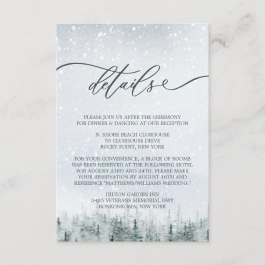 Modern Winter Forest Wedding Elegance Begleitkarte (Vorderseite)