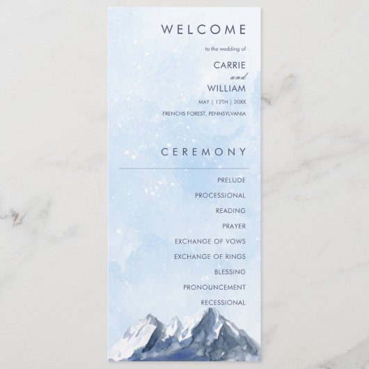 Modern Winter Mountain Pattern Wedding Programm (Vorderseite)