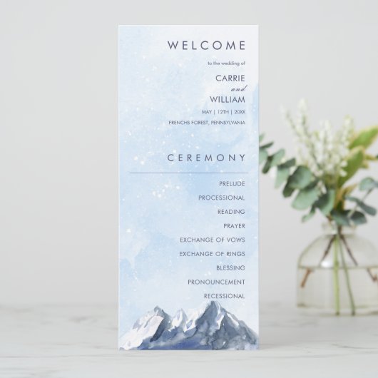 Modern Winter Mountain Pattern Wedding Programm (Stehend Vorderseite)
