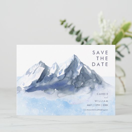 Modern Winter Mountain Pattern Wedding Save The Date (Stehend Vorderseite)