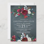 Modern Winter Navy Red Flor Weihnachtshaus Einladung (Vorderseite)