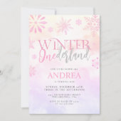 Modern Winter ONEderland Pink Girl 1. Geburtstag Einladung (Vorderseite)