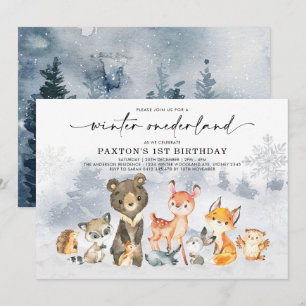 Modern Winter Onederland Wald Birthday Einladung