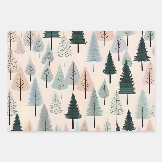 Modern Winter Pastel Snowman Foxes & Trees Grüntön Geschenkpapier Set (Vorderseite 3)