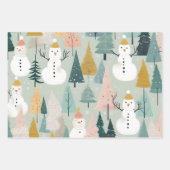 Modern Winter Pastel Snowman Foxes & Trees Grüntön Geschenkpapier Set (Vorderseite)