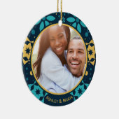 Modern Winter Pattern Blaues Weihnachtsfest Foto Keramik Ornament (Rechts)