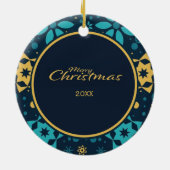Modern Winter Pattern Blaues Weihnachtsfest Foto Keramik Ornament (Hinten)