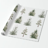 Modern Winter Pine Green Watercolor Tree Wrapping Geschenkpapier (Ungerollt)