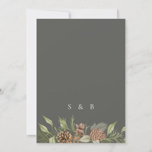 Modern Winter Pine Stone Gray Hochzeit Einladung (Rückseite)