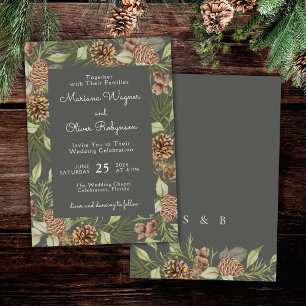 Modern Winter Pine Stone Gray Hochzeit Einladung