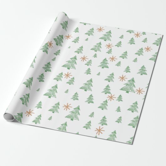 Modern Winter Pine Tree Star Geschenkpapier (Ungerollt)