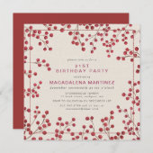 Modern Winter Red Berry 21. Geburtstag Party Einladung (Vorne/Hinten)