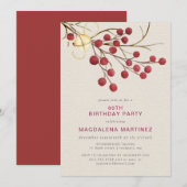 Modern Winter Red Berry 60. Geburtstagsparty Einladung (Vorne/Hinten)