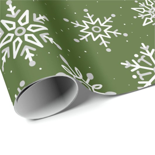 Modern Winter Snowflake Weihnachten Grüner Urlaub Geschenkpapier (Rolleneckpunkt)