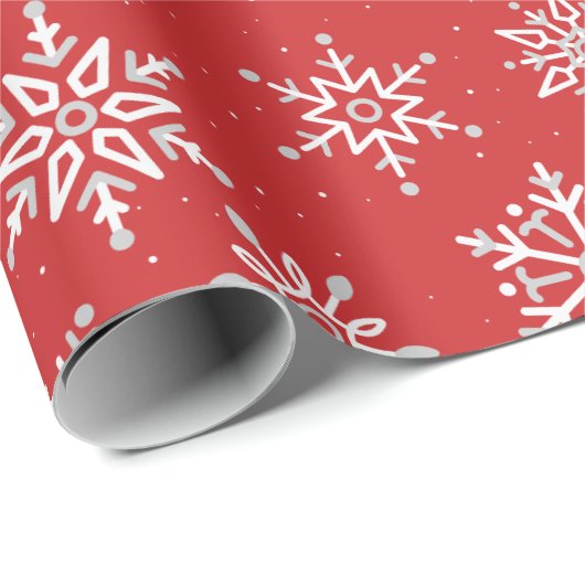 Modern Winter Snowflake Weihnachten Roter Urlaub Geschenkpapier (Rolleneckpunkt)