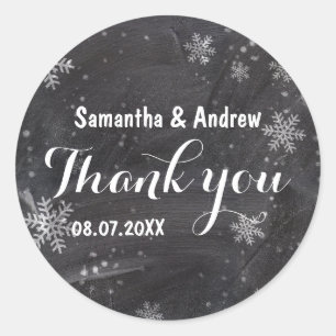 Modern winter snowflakes chalkboard Danke Runder Aufkleber