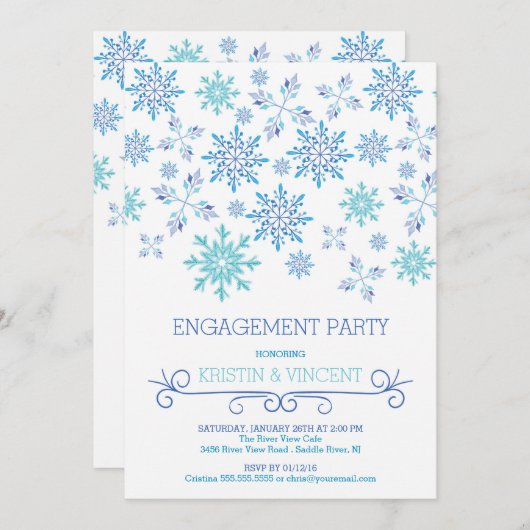 Modern Winter Snowflakes Engagement Party Einladung (Vorne/Hinten)