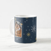 Modern Winter Snowflakes Foto Navy Blue Weihnachte Kaffeetasse (Vorderseite Links)