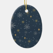 Modern Winter Snowflakes Foto Navy Blue Weihnachte Keramik Ornament (Hinten)