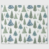 Modern Winter Wasserfarben Pine Green Tree Weihnac Geschenkpapier (Flach)
