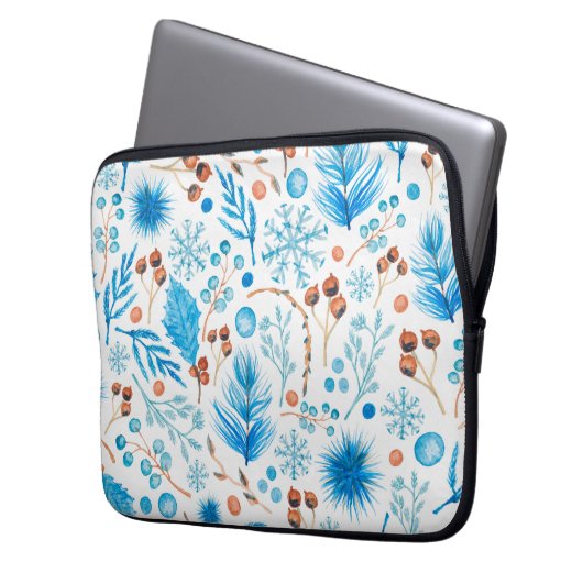 Modern Winter Watercolor Leaves and Berries Laptopschutzhülle (Vorderseite Links)