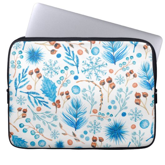 Modern Winter Watercolor Leaves and Berries Laptopschutzhülle (Vorderseite)
