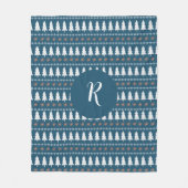 Modern Winter Weihnachtsbaum Muster Monogram Blue Fleecedecke (Vorderseite)