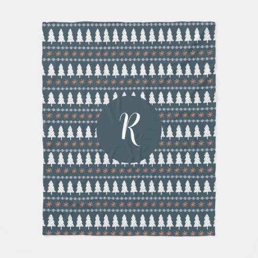 Modern Winter Weihnachtsbaum Muster Monogramm Grau Fleecedecke (Vorderseite)